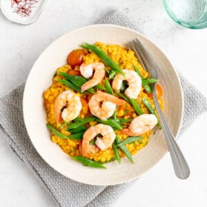 Paella met gamba’s en snijbonen