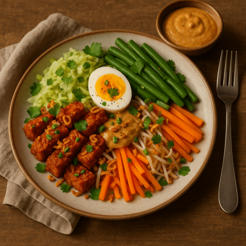 Foto Gado-gado met tempeh en spicy pindasaus