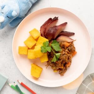 Kids- Pulled beef met polenta en stoofpeertjes