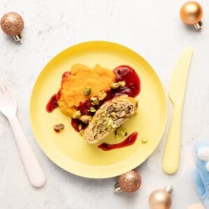 Kids- Vega Wellington met zoete aardappelpuree en cranberrysaus