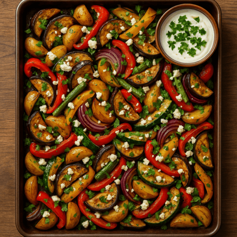 Foto Groente traybake met harissa en feta