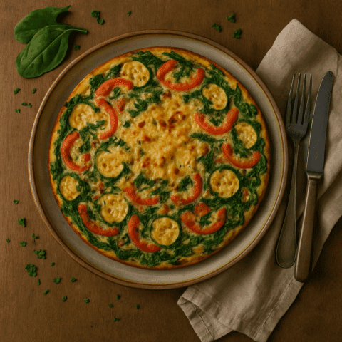 Foto Frittata van paprika, spinazie en courgette