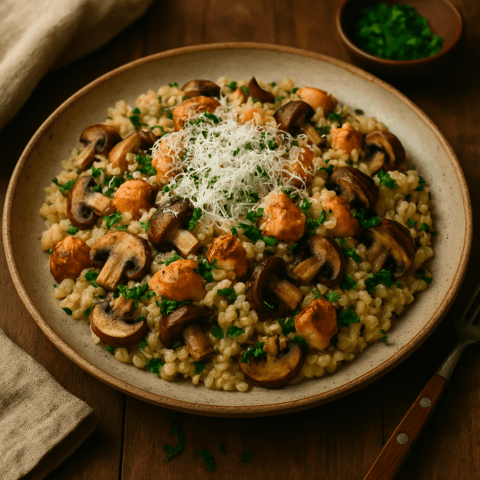 Foto Romige paddenstoelen-truffel risotto