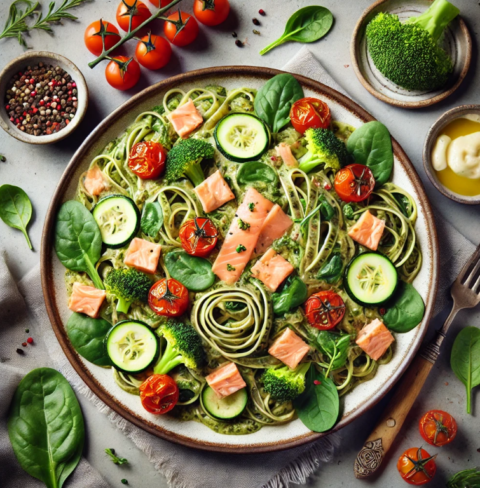 Foto Romige pasta met gerookte zalm en broccoli