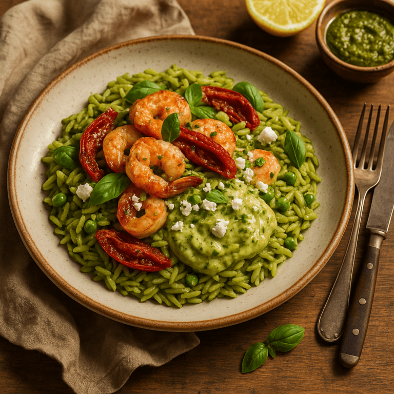 Foto Romige Orzo met pesto en Gamba’s