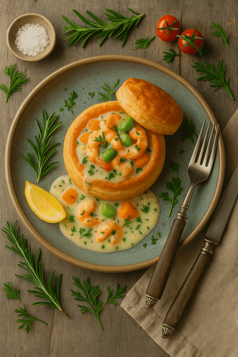 Foto Romig vis pasteitje met groente en bieslookpuree