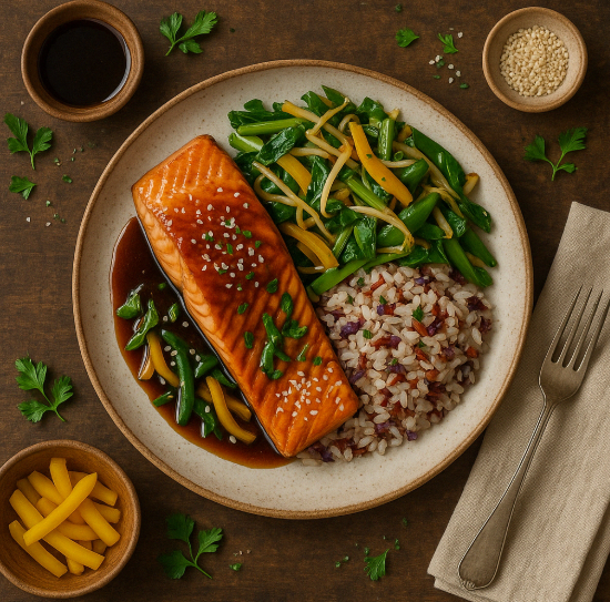 Foto Zalm Teriyaki met gewokte groenten